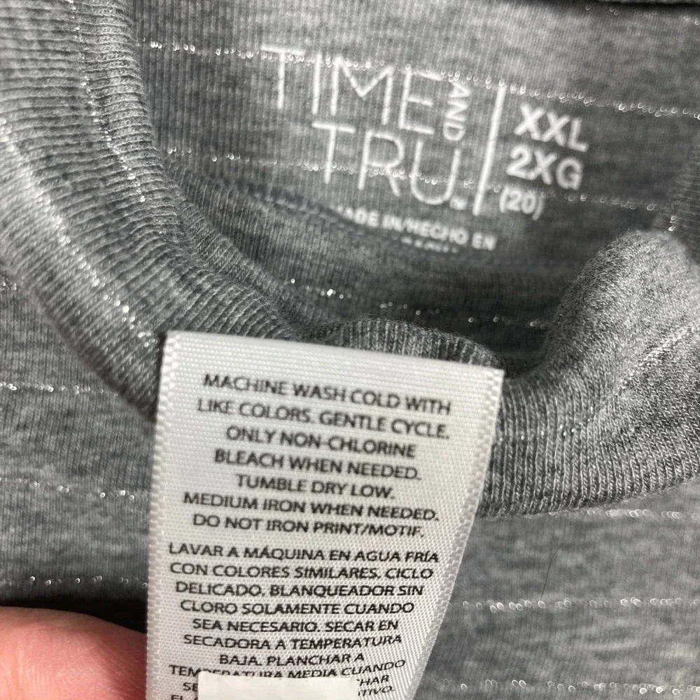 Time and Tru Turtleneck Top Women XXL Gray Metallic Striped Long Sleeve Cozycore